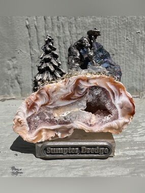 Vintage AGATE GEODE Diorama Gold MINING Miniature Pewter Figures Sumpter Dredge